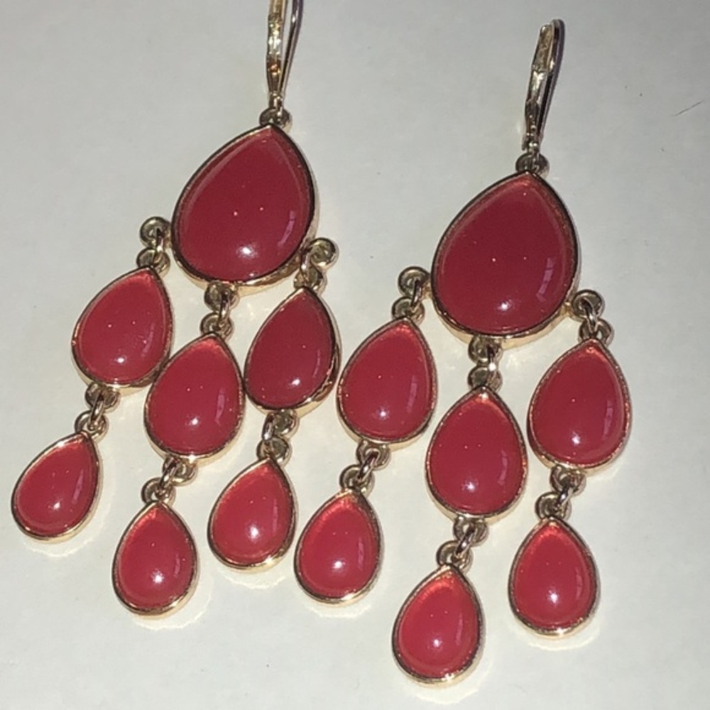 Elegant Gold Tone Red Chandelier Boho Earrings